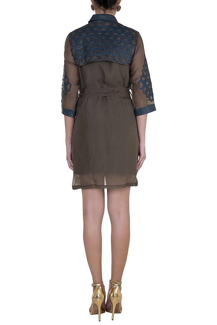 Brown Hexagon Mini Trench Vacation Dress With Inner by Devina Juneja at Pernia's Pop Up Shop
