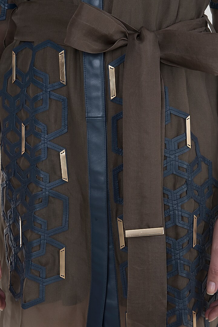 Brown Hexagon Mini Trench Vacation Dress With Inner by Devina Juneja at Pernia's Pop Up Shop