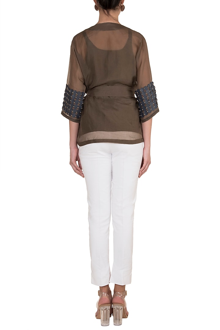 Khaki Brown Circle Wrap Top by Devina Juneja at Pernia's Pop Up Shop