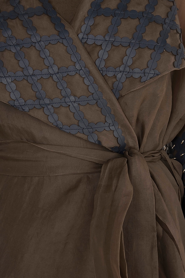 Khaki Brown Circle Wrap Top by Devina Juneja at Pernia's Pop Up Shop