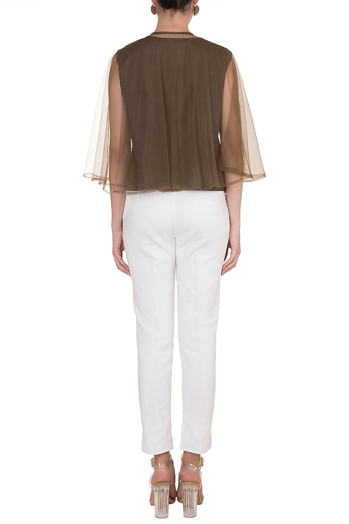 Brown Embellished Floral Cape by Devina Juneja at Pernia's Pop Up Shop