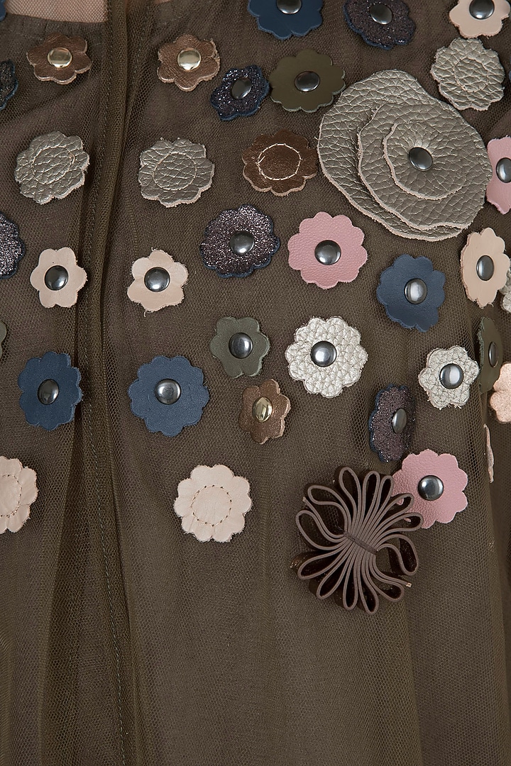 Brown Embellished Floral Cape by Devina Juneja at Pernia's Pop Up Shop