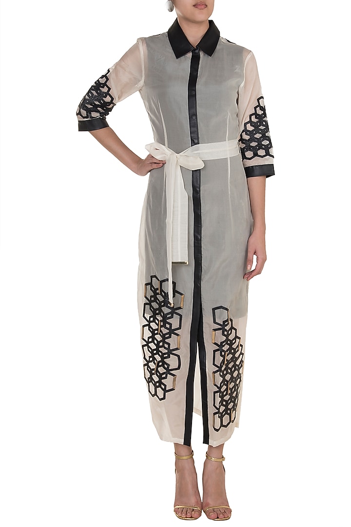 White Hexagon Maxi Trench Vacation Dress With Inner by Devina Juneja at Pernia's Pop Up Shop