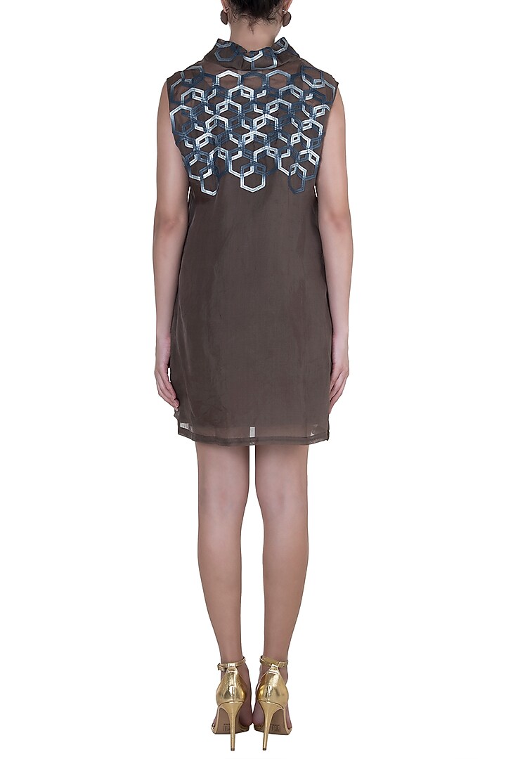 Brown Hexagon High Neck Vacation Dress With Inner by Devina Juneja at Pernia's Pop Up Shop