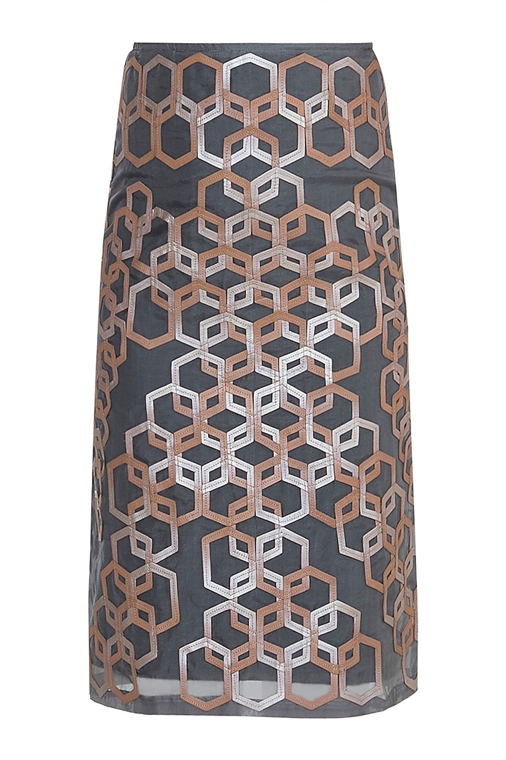 Grey Hexagon Pattern Pencil Skirt by Devina Juneja