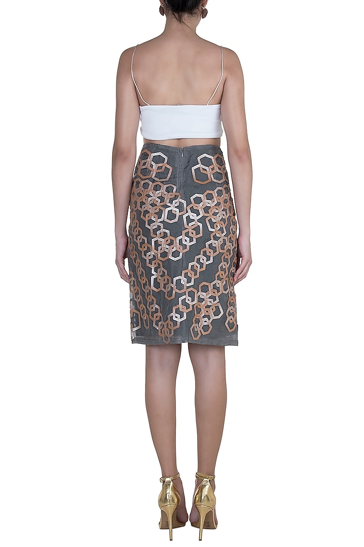 Grey Hexagon Pattern Pencil Skirt by Devina Juneja at Pernia's Pop Up Shop