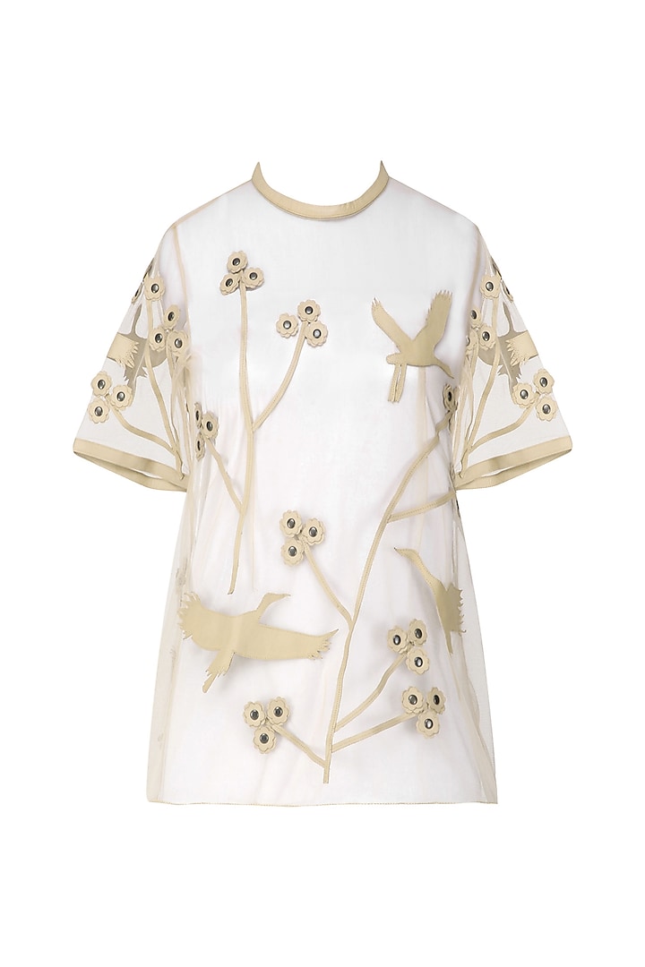 Nude Applique Work Tee by Devina Juneja