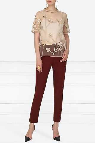 Nude Applique Work Tee by Devina Juneja