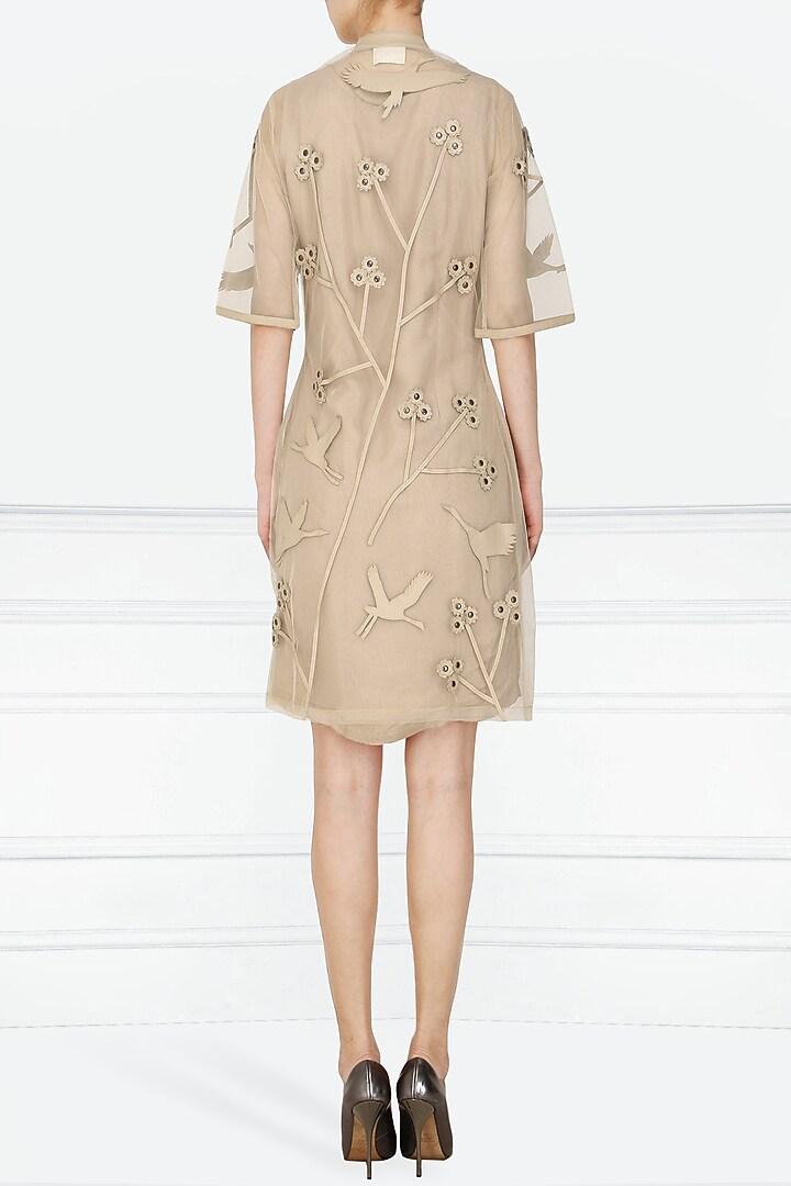 Nude applique work knee length dress available only at Pernia's Pop Up  Shop. 2026