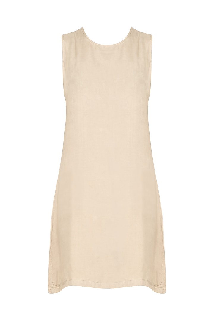 Nude applique work knee length dress available only at Pernia's Pop Up Shop.