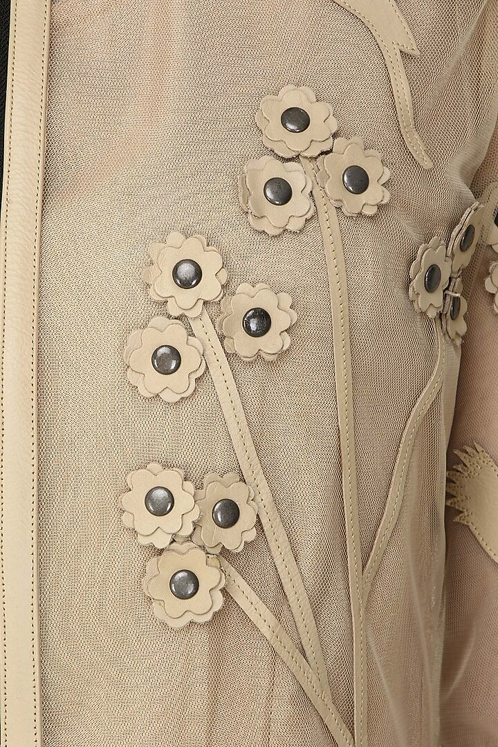 Nude applique work knee length dress available only at Pernia's Pop Up Shop.