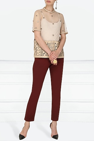 Nude Applique Work Tee by Devina Juneja