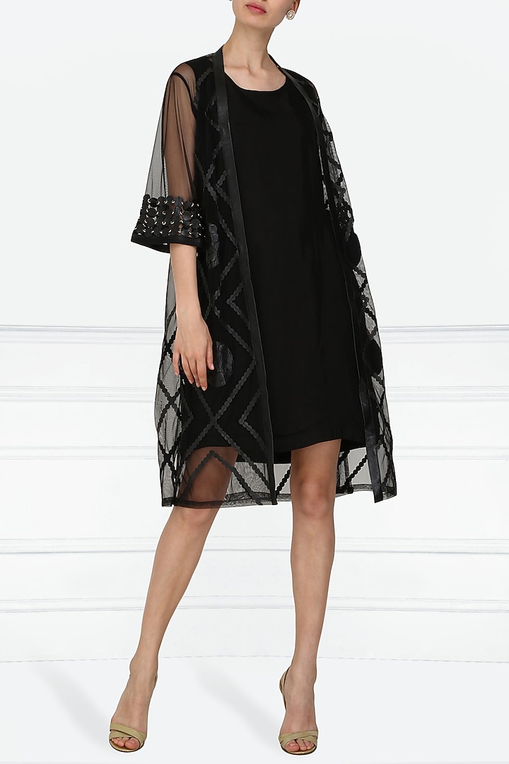 Black applique work kimono jacket available only at Pernia's Pop Up Shop.