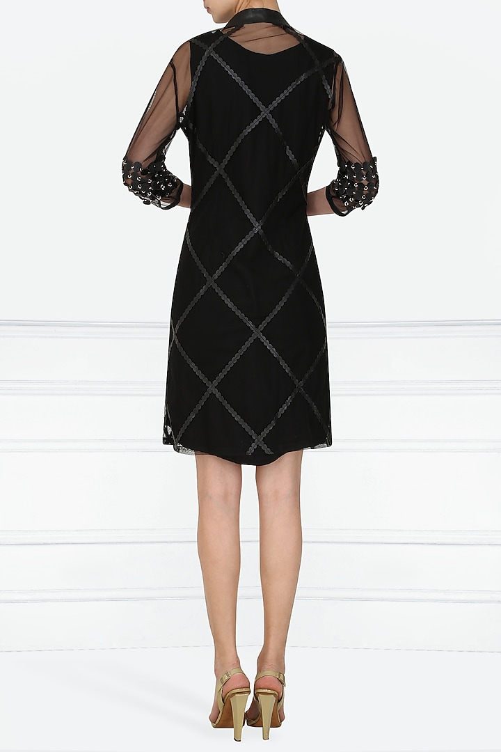 Black applique work knee length blazer dress available only at Pernia's Pop  Up Shop. 2026