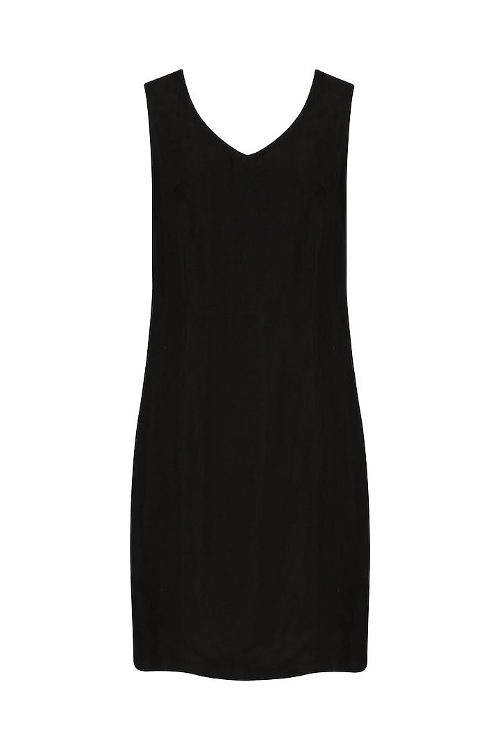 Black applique work knee length blazer dress available only at Pernia's Pop Up Shop.