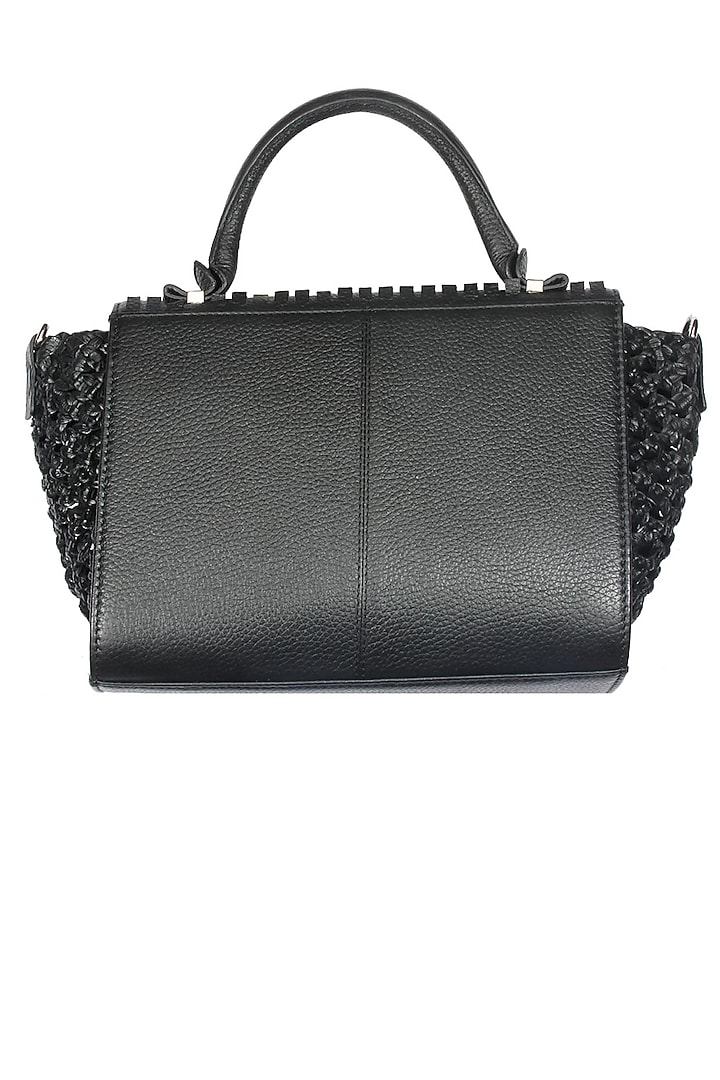 Black mixed weave sqaure flap satchel. available only at Pernia's Pop-Up Shop.