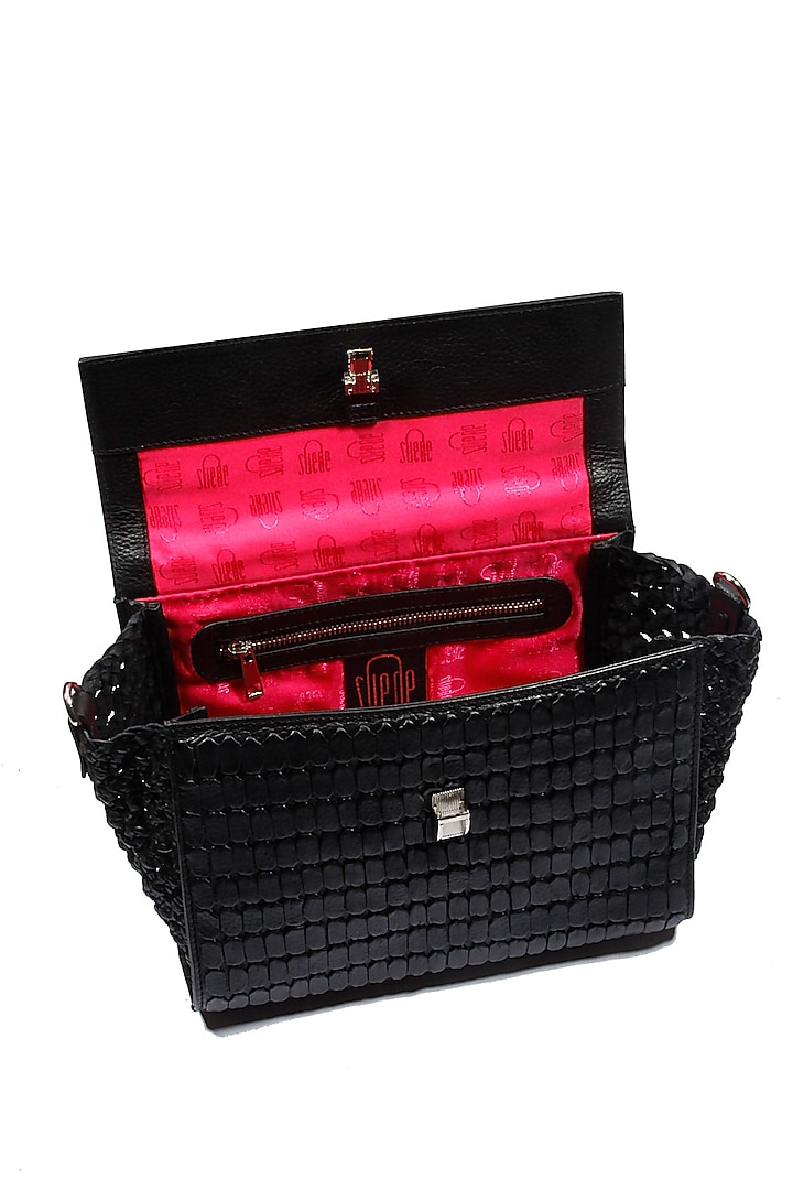 Black mixed weave sqaure flap satchel. available only at Pernia's Pop-Up Shop.
