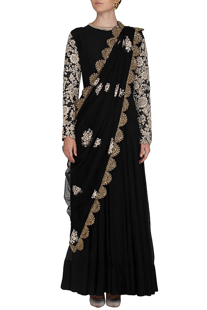 Black Embroidered Wedding Anarkali Set by Shalini Dokania at Pernia's Pop Up Shop
