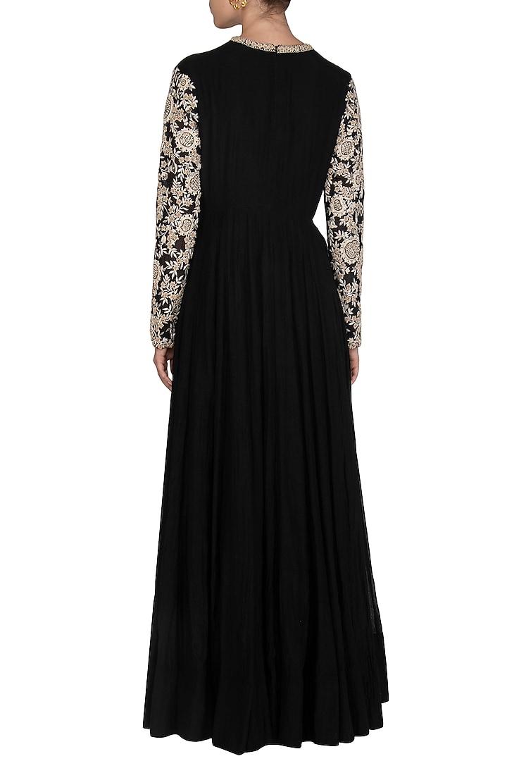 Black Embroidered Wedding Anarkali Set by Shalini Dokania at Pernia's Pop Up Shop