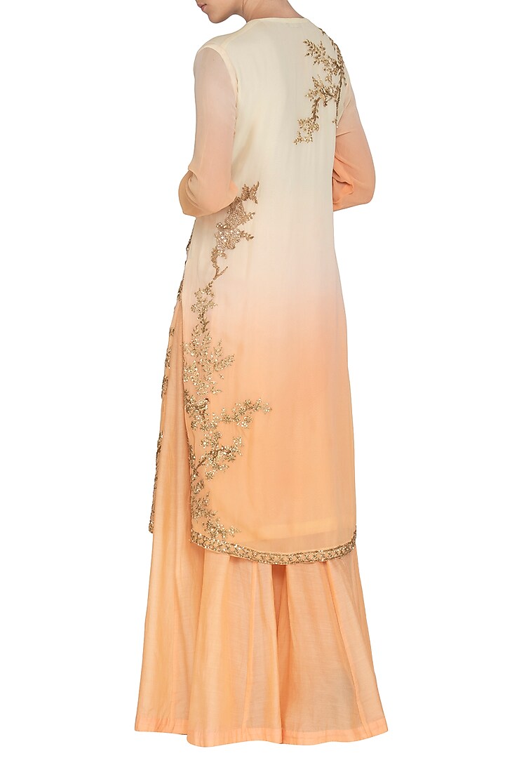 Off White To Peach Shaded Embroidered Sharara Set by Shalini Dokania at Pernia's Pop Up Shop