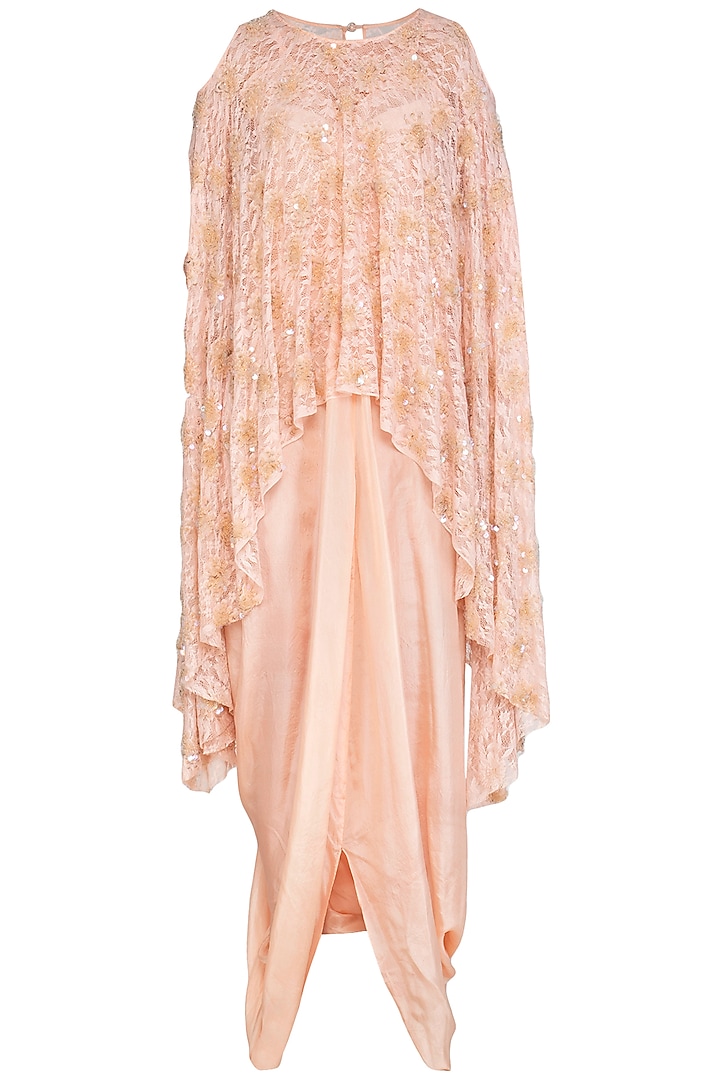 Baby Pink Embroidered Cape with Drape by Shalini Dokania