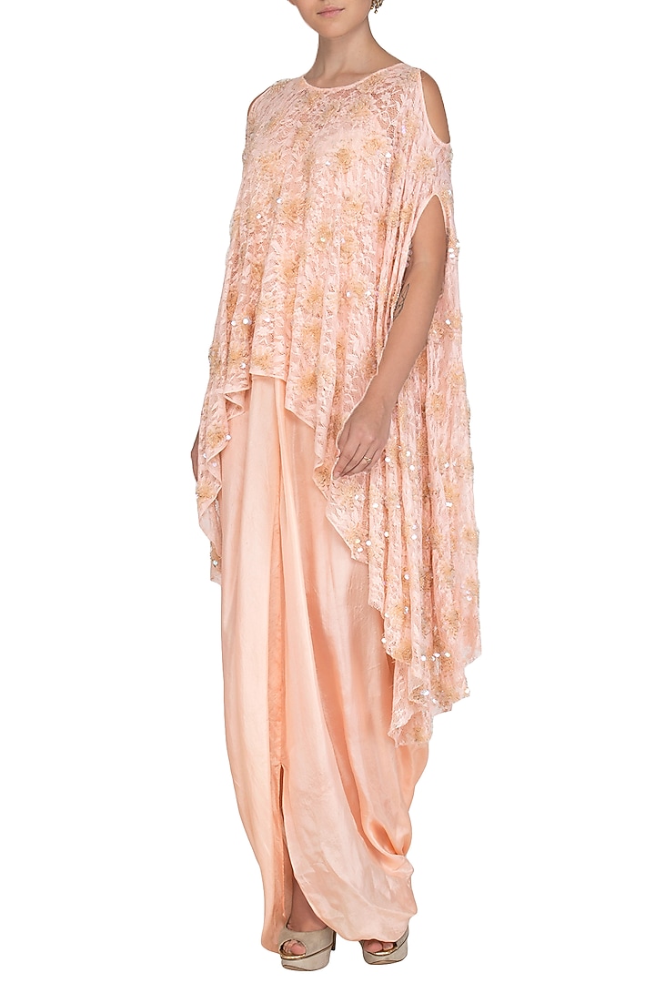 Baby Pink Embroidered Cape with Drape by Shalini Dokania at Pernia's Pop Up Shop