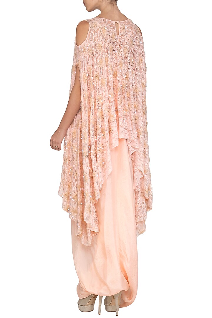 Baby Pink Embroidered Cape with Drape by Shalini Dokania at Pernia's Pop Up Shop