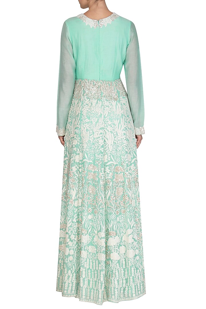 Mint Blue Embroidered Wedding Anarkali Set by Shalini Dokania at Pernia's Pop Up Shop
