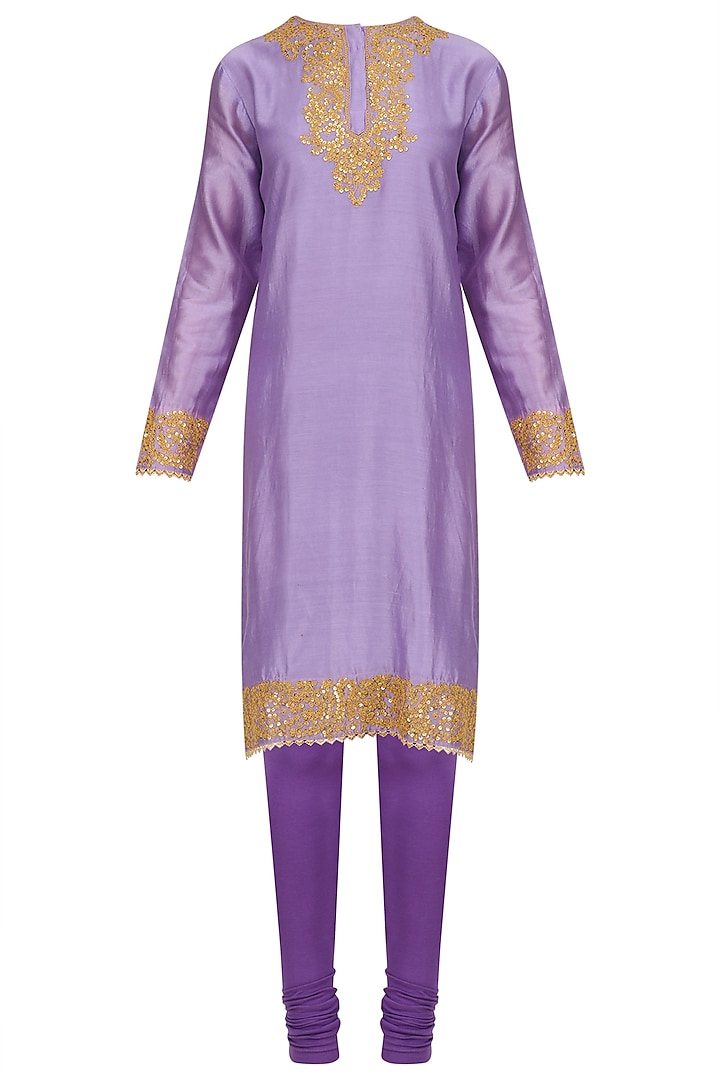 Lavender Embroidered Kurta with Floral Printed Dupatta by Shalini Dokania