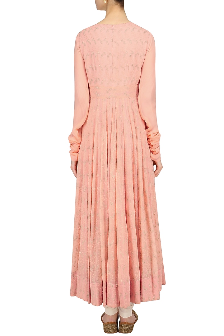 Pink leaf embroidered anarkali kurta set available only at Pernia's Pop Up Shop.