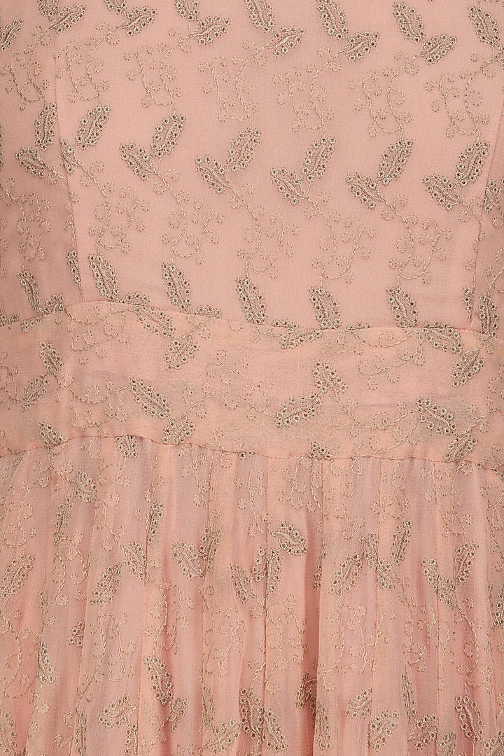 Pink leaf embroidered anarkali kurta set available only at Pernia's Pop Up Shop.