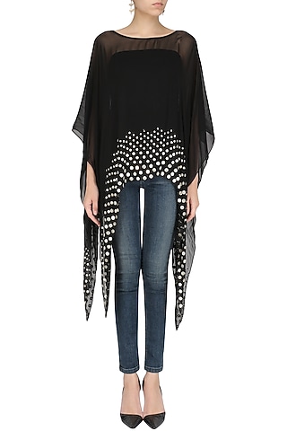 Black Coin Embellished Asymmetrical Cape by Shirrin Design Co.