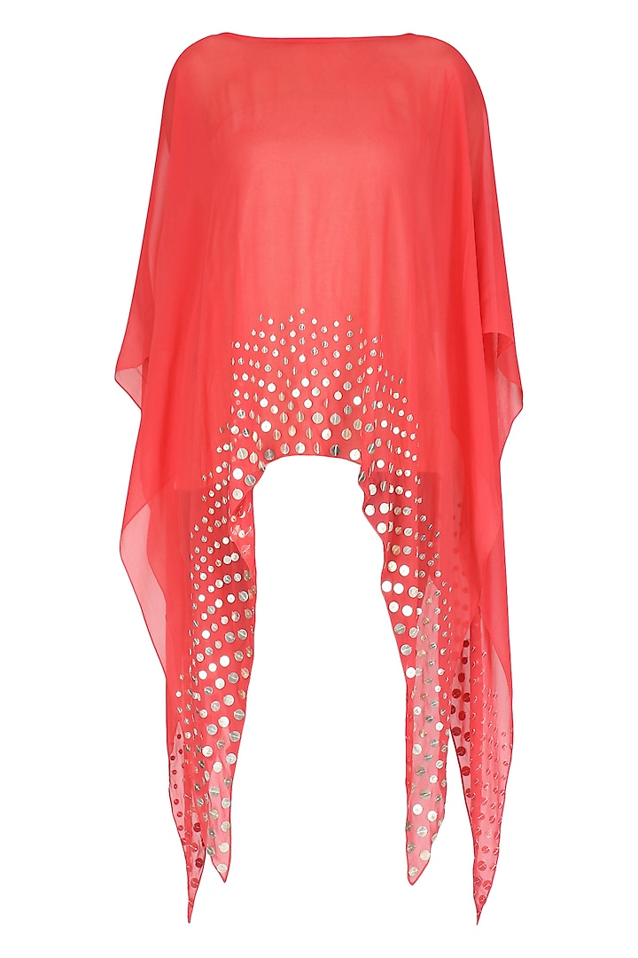 Red Coin Embellished Asymmetrical Cape by Shirrin Design Co.
