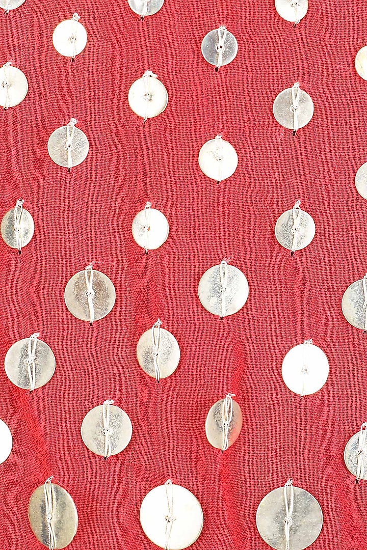 Red coin embellished asymmetrical cape available only at Pernia's Pop Up Shop.