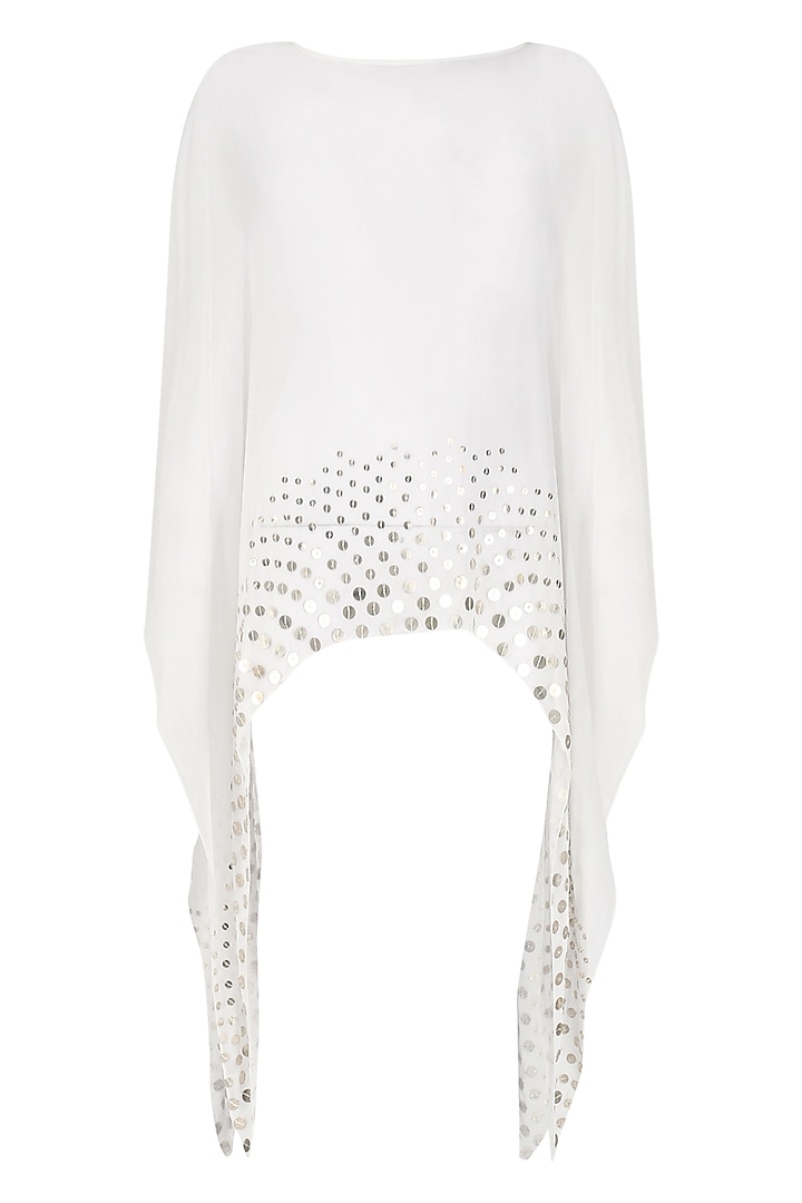 White Coin Embellished Asymmetrical Cape by Shirrin Design Co.