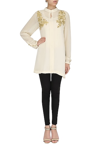 Cream Embroidered Tunic by Shirrin Design Co.