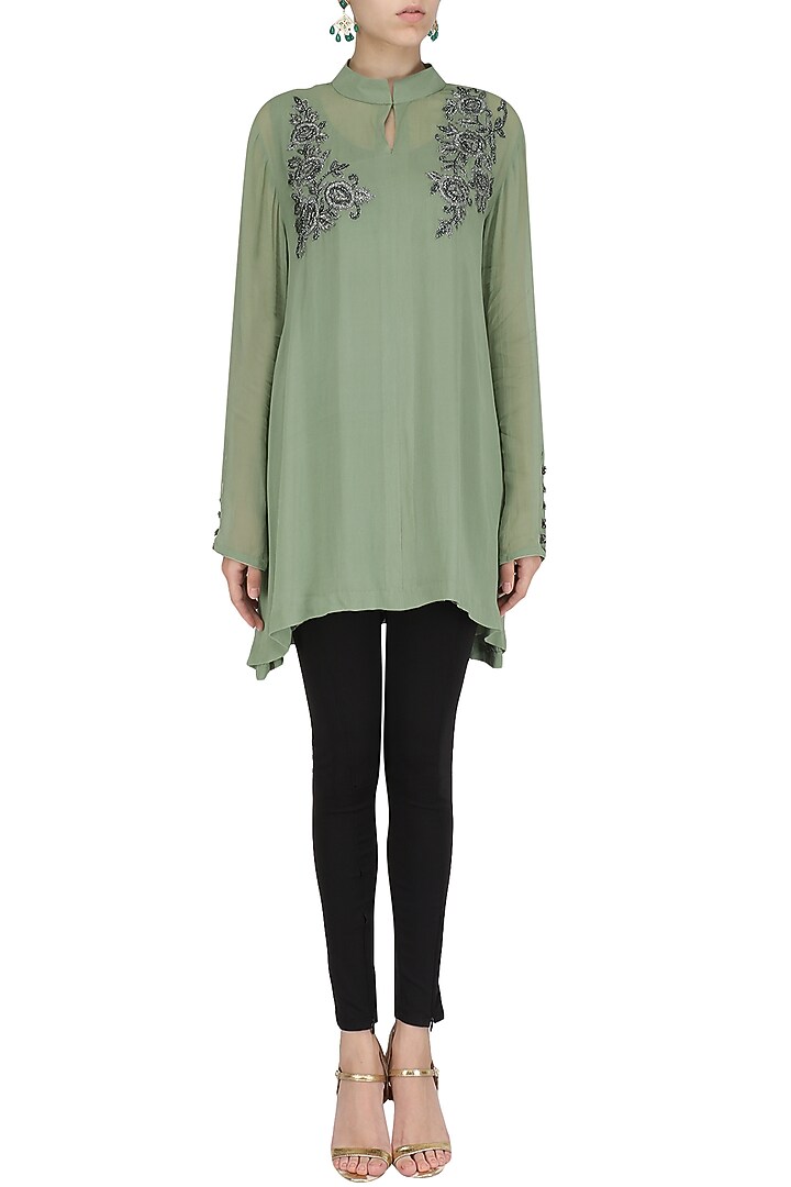 Sage green embroidered tunic available only at Pernia's Pop Up Shop.