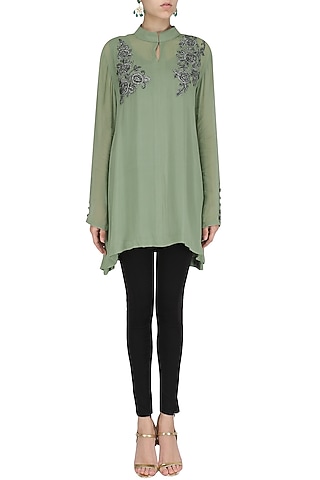 Sage Green Embroidered Tunic by Shirrin Design Co.