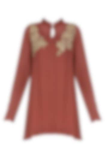 Sage Brick Red Embroidered Tunic by Shirrin Design Co.