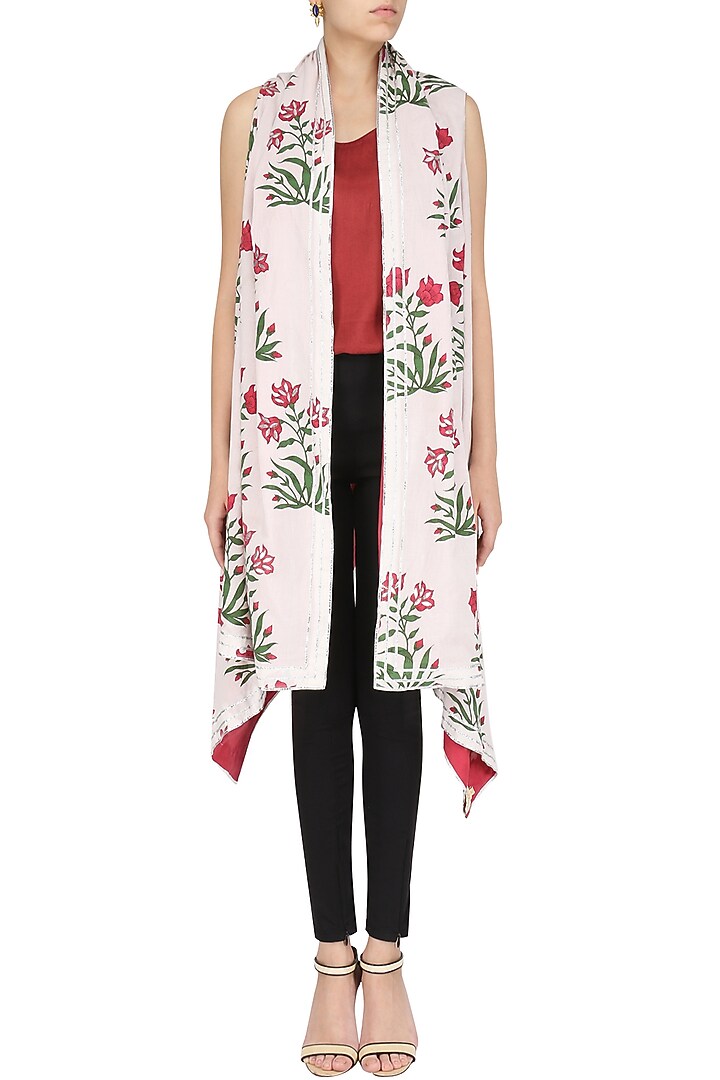 White and red printed asymmetrical shrug available only at Pernia's Pop Up Shop.
