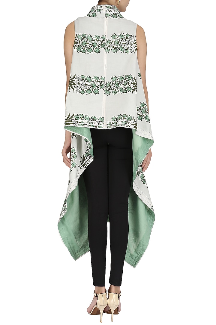 White and green printed asymmetrical shrug available only at Pernia's Pop Up Shop.