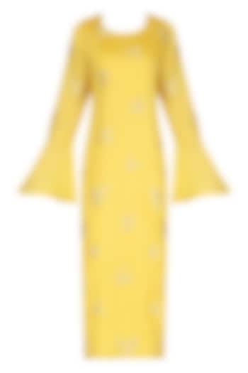 Yellow Spunsilk Embroidered Kurta and Dupatta by Shirrin Design Co.