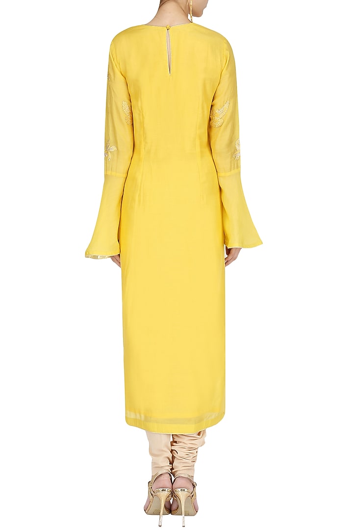 Yellow spunsilk embroidered kurta and dupatta available only at Pernia's Pop Up Shop.