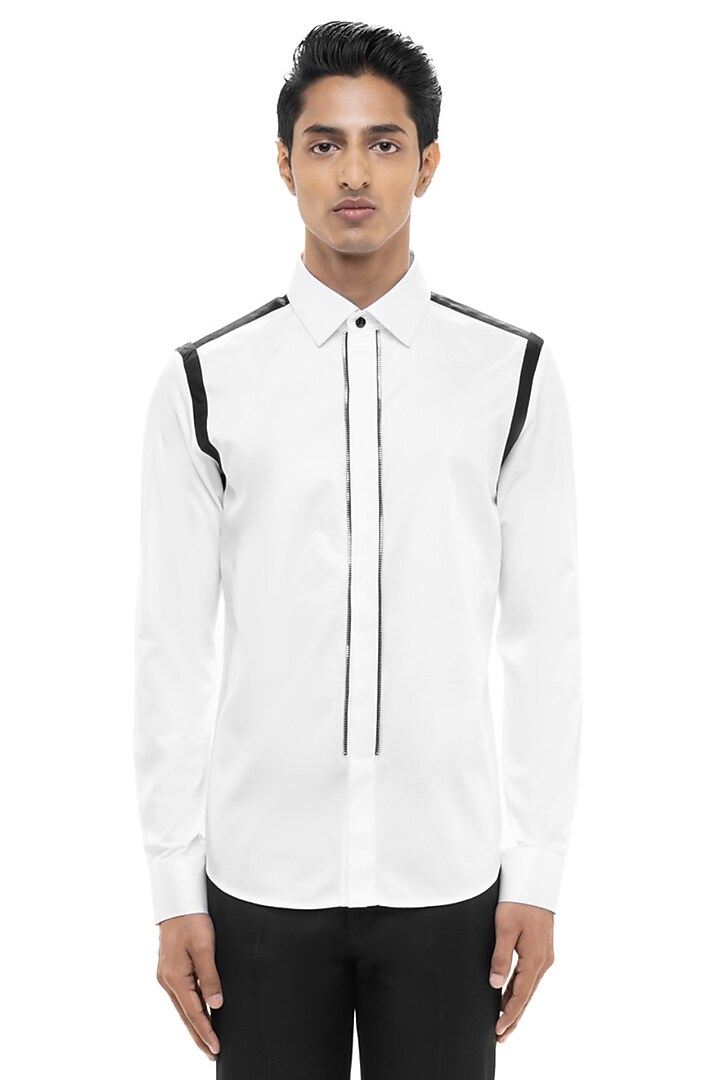 White Giza Cotton Party Wear Shirt by SDS by KUSHAL SHAH at Pernia's Pop Up Shop