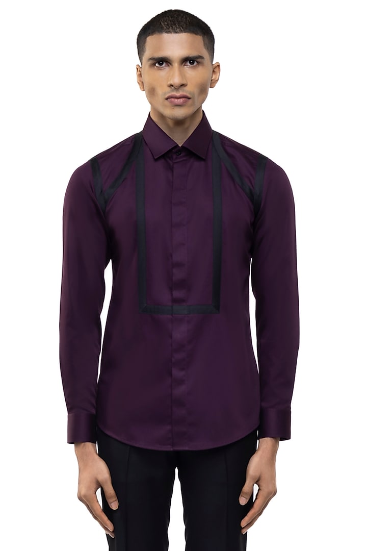 Wine Giza Cotton Party Wear Shirt by SDS by KUSHAL SHAH at Pernia's Pop Up Shop