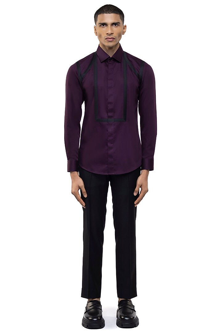 Wine Giza Cotton Party Wear Shirt by SDS by KUSHAL SHAH at Pernia's Pop Up Shop