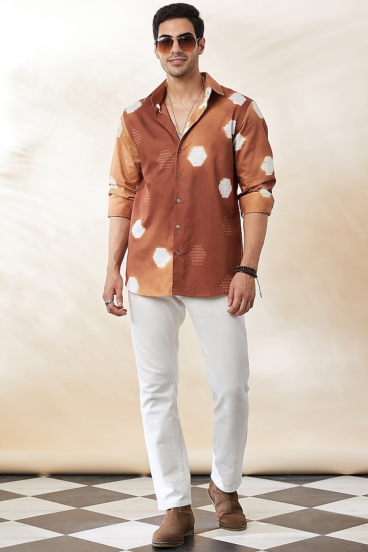 Tan Cotton Tie-Dye Shirt by SEVENDC MEN