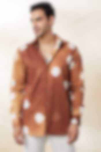Tan Cotton Shibori Tie-Dye Printed Shirt by SEVENDC MEN