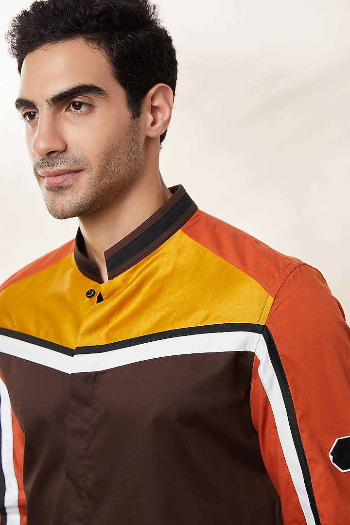 Multi-Colored Cotton Color-Blocked Party Wear Shirt by SEVENDC MEN at Pernia's Pop Up Shop