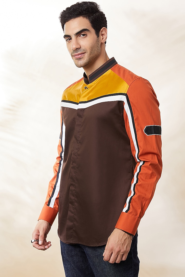 Multi-Colored Cotton Color-Blocked Party Wear Shirt by SEVENDC MEN at Pernia's Pop Up Shop